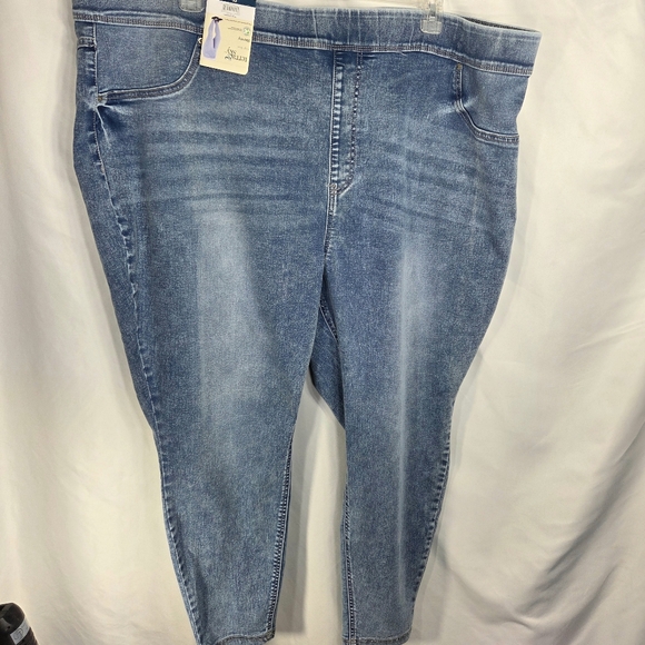 Terra & Sky NWT High Rise Blue Pull On Skinny Jeggings Jean Plus Size 4X 28W-30W - Picture 1 of 10